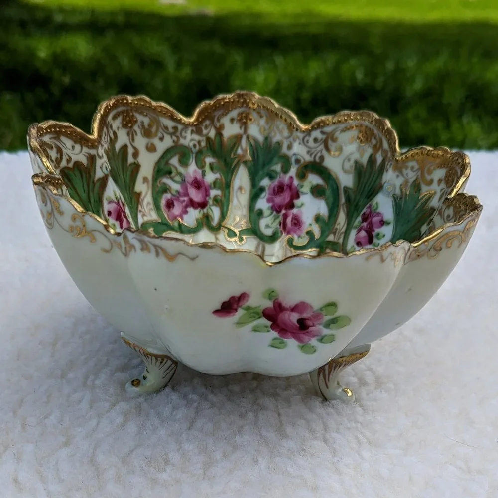 Vintage bone china berry bowl strainer